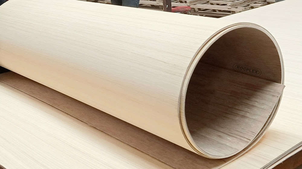 ROCPLEX bendable plywood sheets come in standard 2440×1220 mm (4×8 ft) size with thicknesses from 2 mm up to 9 mm AA‑grade, available in both long‑grain and cross‑grain options; ideal for curved furniture, arches, column wraps, reception desks, and interior paneling, made formaldehyde‑free with strong, warp‑resistant, moisture‑tolerant multi‑ply construction.