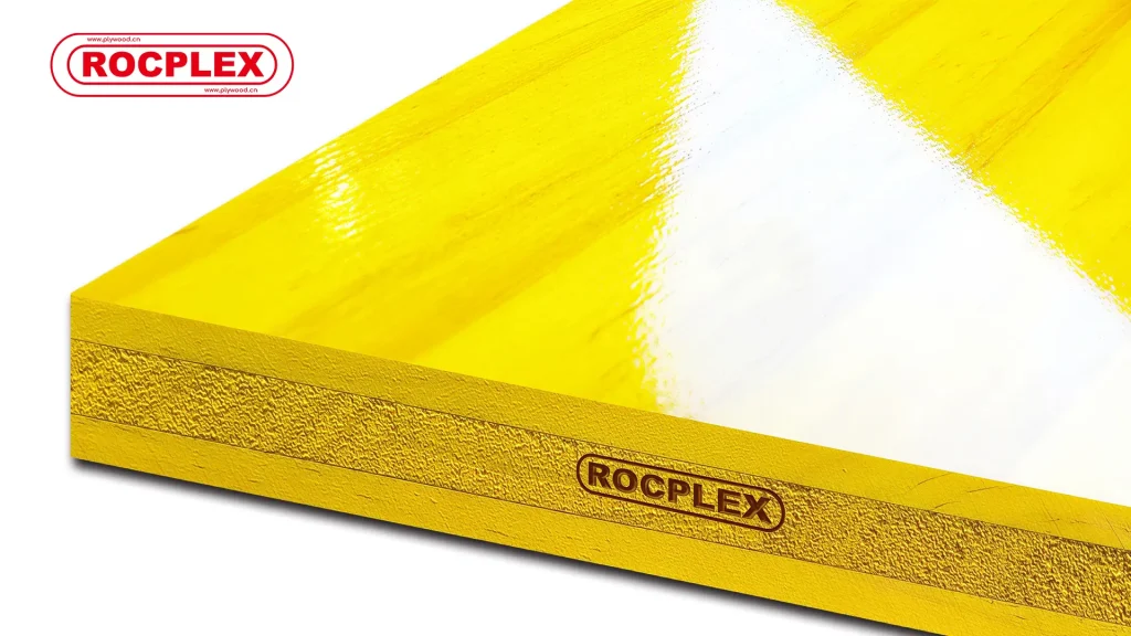 ROCPLEX 3-Ply Yellow Formwork Panels for Reliable Concrete Formwork Forming ROCPLEX 3-Ply Yellow Formwork Panels providing reliable concrete molding for construction formwork use.