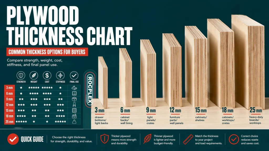 plywood thickness chart for 3mm 6mm 9mm 12mm 15mm 18mm 21mm and 25mm panels