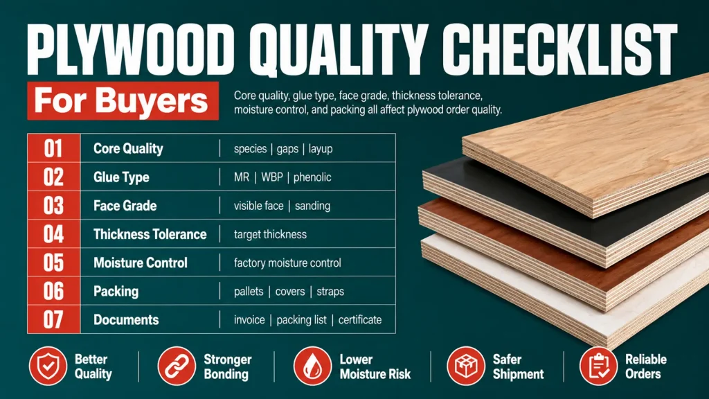 plywood quality checklist for core glue thickness face grade and packing