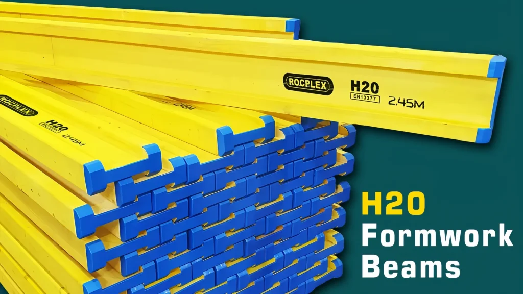 H20 beams for formwork load transfer through the slab support grid H20 beams for formwork load transfer from facing panels through secondary and primary beams to props