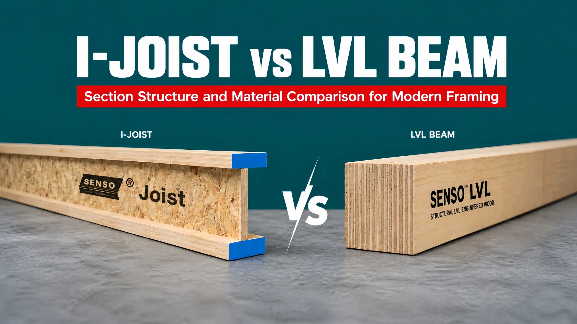 I joist vs LVL beam floor arrangement with repeated joists, a supporting beam and a framed stair opening