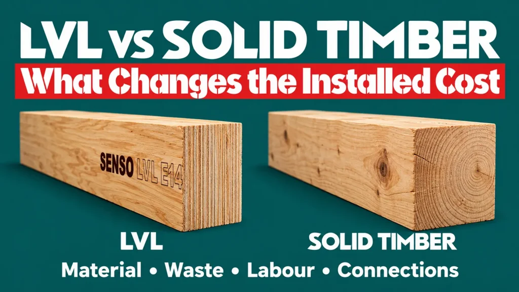 LVL vs solid timber comparison of specified structural members LVL vs solid timber comparison with veneer edges, sawn grain and finished sections